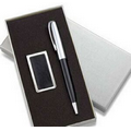 Genuine Black Leather Chrome Plated Money Clip w/ Matching Ball Point Pen